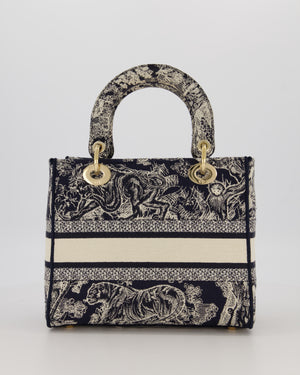 Christian Dior Medium Lady D-Lite Blue and White Toile de Jouy Bag in Canvas with Gold Hardware
