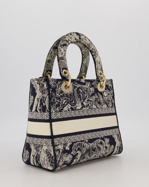 Christian Dior Medium Lady D-Lite Blue and White Toile de Jouy Bag in Canvas with Gold Hardware