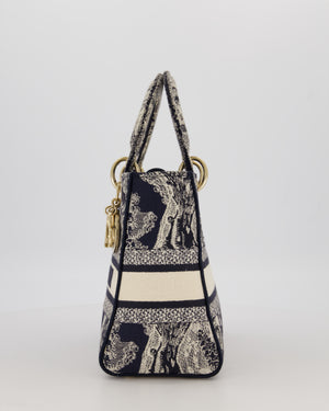 Christian Dior Medium Lady D-Lite Blue and White Toile de Jouy Bag in Canvas with Gold Hardware