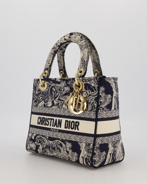 Christian Dior Medium Lady D-Lite Blue and White Toile de Jouy Bag in Canvas with Gold Hardware