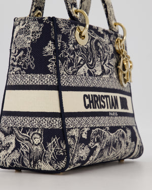 Christian Dior Medium Lady D-Lite Blue and White Toile de Jouy Bag in Canvas with Gold Hardware
