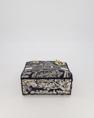 Christian Dior Medium Lady D-Lite Blue and White Toile de Jouy Bag in Canvas with Gold Hardware