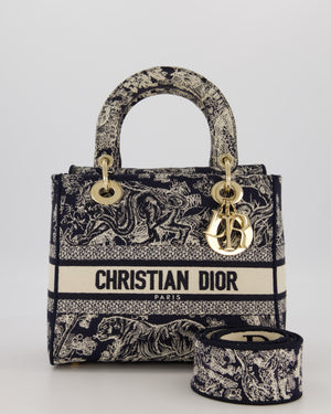 Christian Dior Medium Lady D-Lite Blue and White Toile de Jouy Bag in Canvas with Gold Hardware