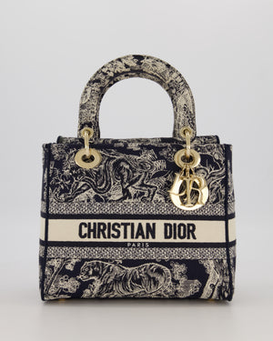 Christian Dior Medium Lady D-Lite Blue and White Toile de Jouy Bag in Canvas with Gold Hardware