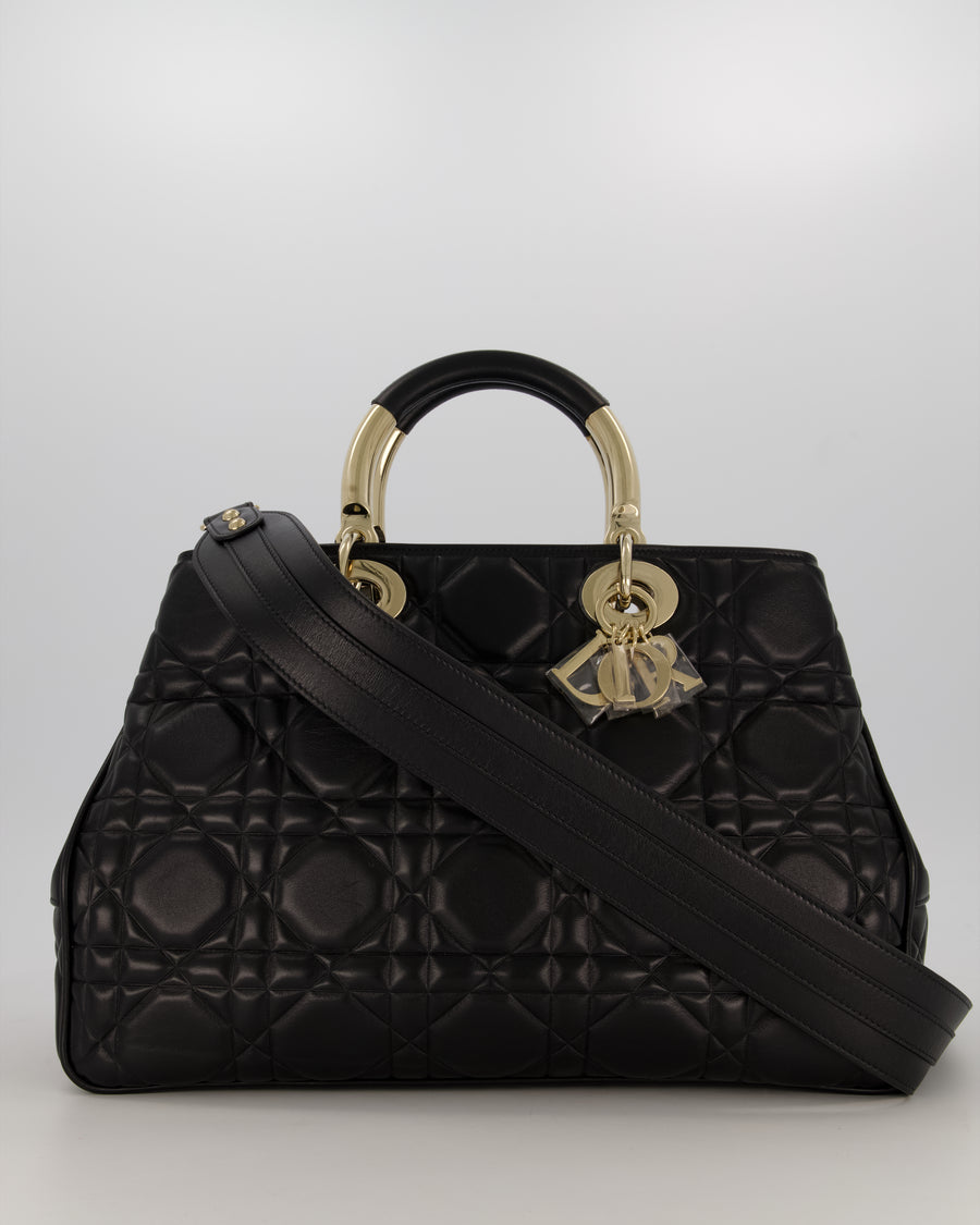 Christian Dior Black Large Lady 95.22 Bag in Cannage Lambskin Leather with Champagne Hardware