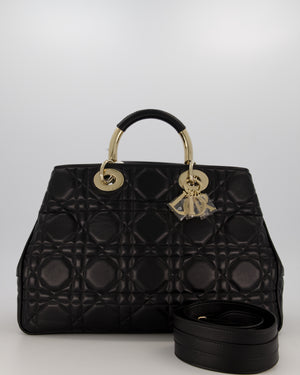 Christian Dior Black Large Lady 95.22 Bag in Cannage Lambskin Leather with Champagne Hardware