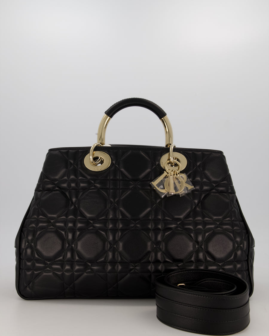 Christian Dior Black Large Lady 95.22 Bag in Cannage Lambskin Leather with Champagne Hardware