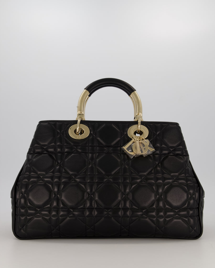 Christian Dior Black Large Lady 95.22 Bag in Cannage Lambskin Leather with Champagne Hardware
