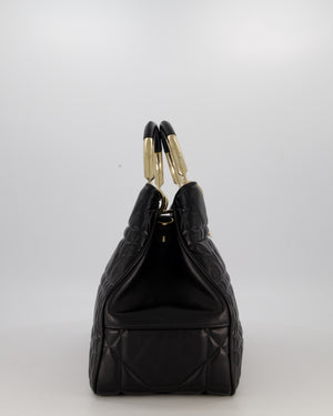 Christian Dior Black Large Lady 95.22 Bag in Cannage Lambskin Leather with Champagne Hardware