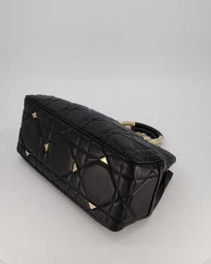 Christian Dior Black Large Lady 95.22 Bag in Cannage Lambskin Leather with Champagne Hardware