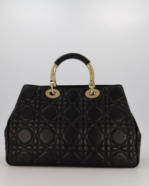 Christian Dior Black Large Lady 95.22 Bag in Cannage Lambskin Leather with Champagne Hardware