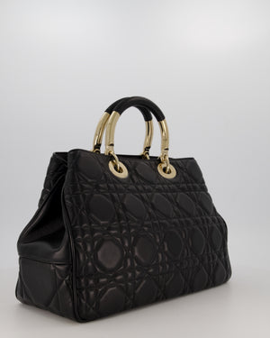 Christian Dior Black Large Lady 95.22 Bag in Cannage Lambskin Leather with Champagne Hardware