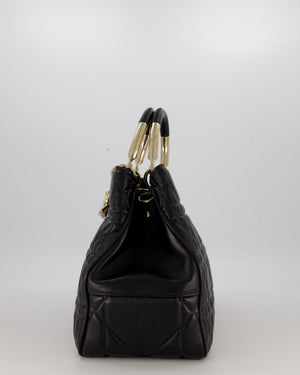 Christian Dior Black Large Lady 95.22 Bag in Cannage Lambskin Leather with Champagne Hardware