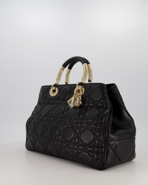 Christian Dior Black Large Lady 95.22 Bag in Cannage Lambskin Leather with Champagne Hardware