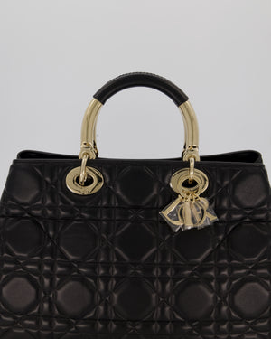 Christian Dior Black Large Lady 95.22 Bag in Cannage Lambskin Leather with Champagne Hardware