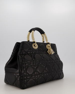 Christian Dior Black Large Lady 95.22 Bag in Cannage Lambskin Leather with Champagne Hardware
