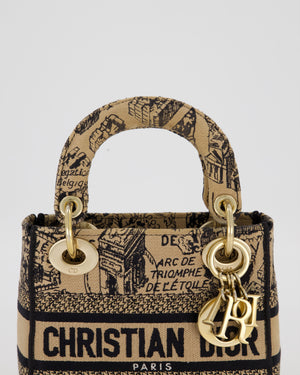 Christian Dior Beige and Black Plan de Paris Print Mini Lady D-Lite Bag in Canvas With Gold Hardware