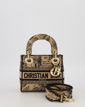 Christian Dior Beige and Black Plan de Paris Print Mini Lady D-Lite Bag in Canvas With Gold Hardware