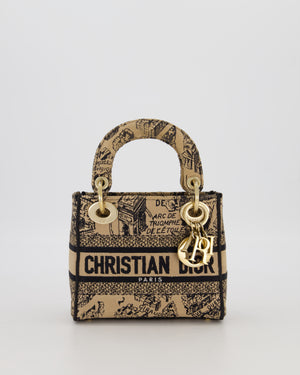 Christian Dior Beige and Black Plan de Paris Print Mini Lady D-Lite Bag in Canvas With Gold Hardware