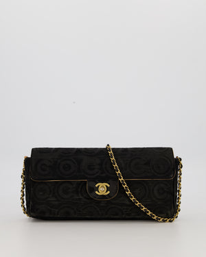 Chanel East West Flap Bag in Black Pony Hair with Coco Prints and Gold Hardware