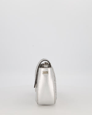 Fendi x Nicki Minaj Metallic Silver Baguette Medium Shoulder Bag in PVC and Leather with Silver Sequin Zucca Print and Silver Hardware