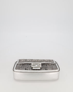 Fendi x Nicki Minaj Metallic Silver Baguette Medium Shoulder Bag in PVC and Leather with Silver Sequin Zucca Print and Silver Hardware