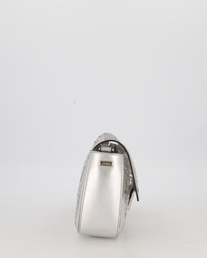 Fendi x Nicki Minaj Metallic Silver Baguette Medium Shoulder Bag in PVC and Leather with Silver Sequin Zucca Print and Silver Hardware