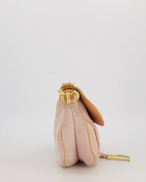 Christian Dior Medium Saddle Bag in Pink Shearling and Ostrich Leather with Gold Hardware and Beige Trim