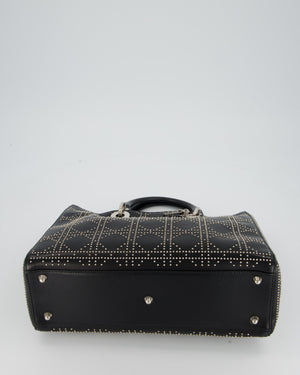 Christian Dior Large Lady Dior Black Studded Bag Lambskin Leather in Silver Hardware