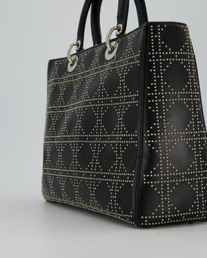 Christian Dior Large Lady Dior Black Studded Bag Lambskin Leather in Silver Hardware