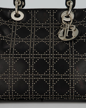 Christian Dior Large Lady Dior Black Studded Bag Lambskin Leather in Silver Hardware