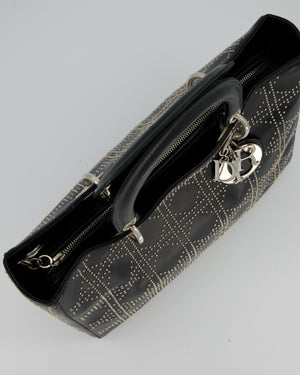 Christian Dior Large Lady Dior Black Studded Bag Lambskin Leather in Silver Hardware