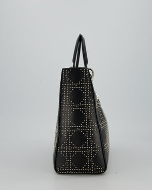 Christian Dior Large Lady Dior Black Studded Bag Lambskin Leather in Silver Hardware