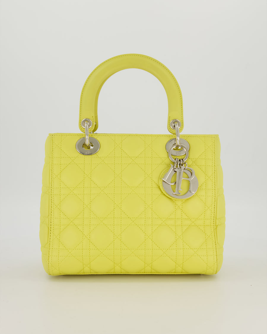 Christian Dior Medium Lady Dior Bag in Lime Lambskin Leather With Silver Hardware