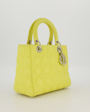 Christian Dior Medium Lady Dior Bag in Lime Lambskin Leather With Silver Hardware
