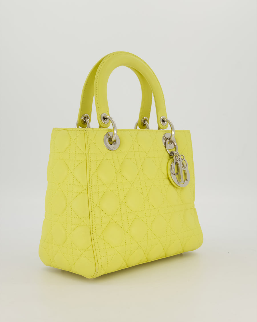 Christian Dior Medium Lady Dior Bag in Lime Lambskin Leather With Silver Hardware