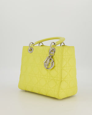 Christian Dior Medium Lady Dior Bag in Lime Lambskin Leather With Silver Hardware