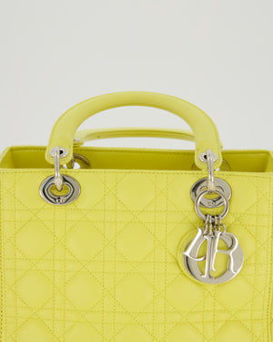 Christian Dior Medium Lady Dior Bag in Lime Lambskin Leather With Silver Hardware
