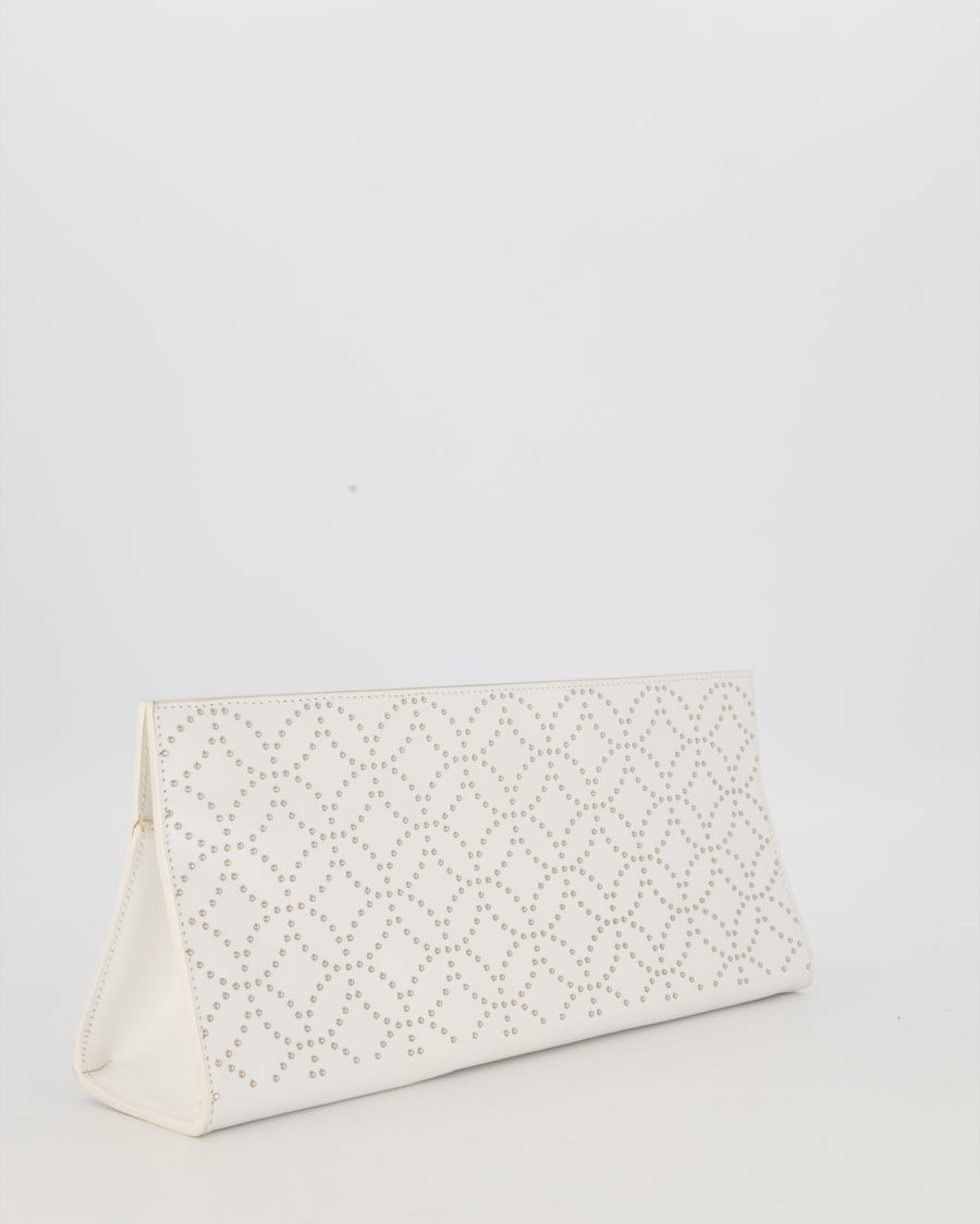 Alaïa Studded Clutch Bag in White Calfskin Leather