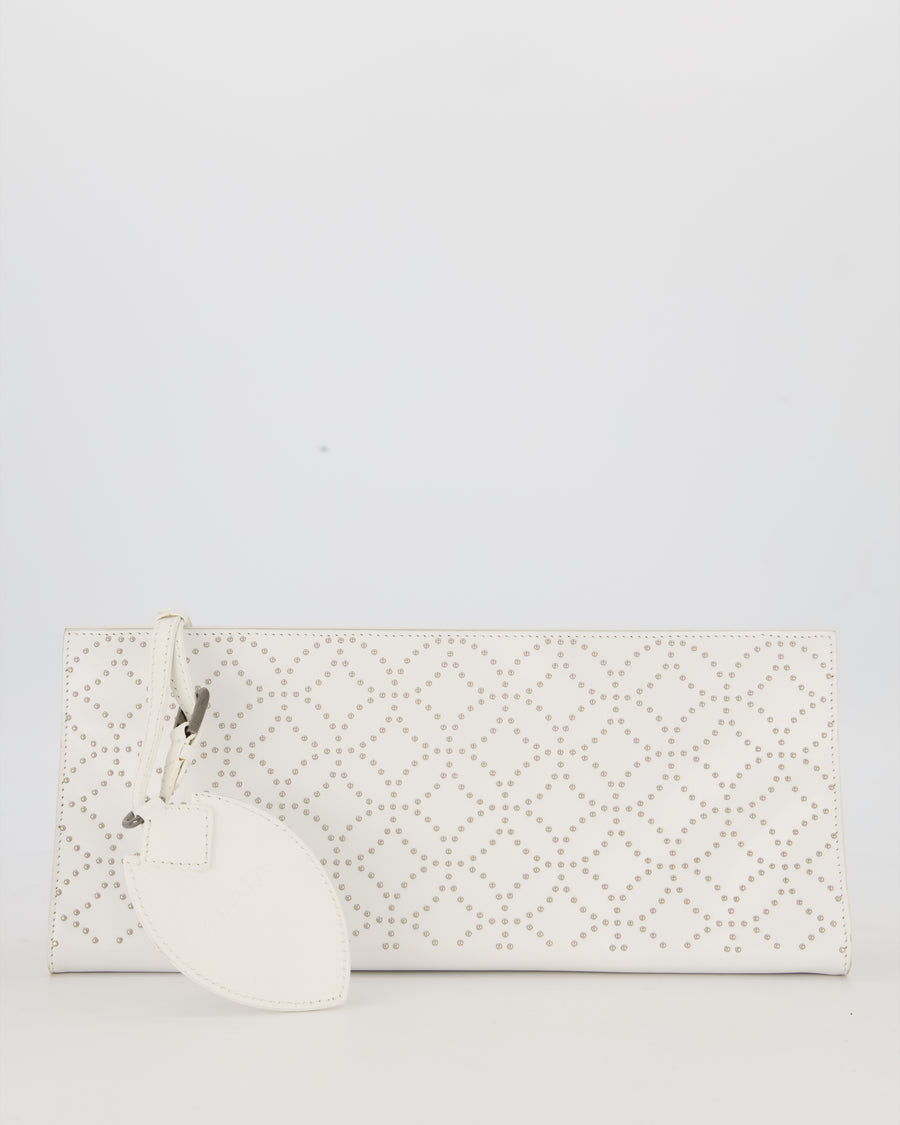 Alaïa Studded Clutch Bag in White Calfskin Leather
