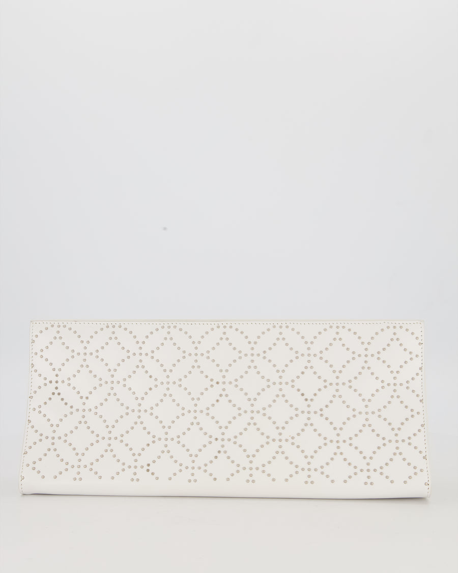 Alaïa Studded Clutch Bag in White Calfskin Leather