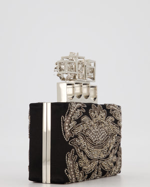 Alexander McQueen Black Satin Embellished Box Clutch Bag with Silver Hardware