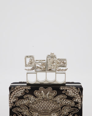 Alexander McQueen Black Satin Embellished Box Clutch Bag with Silver Hardware