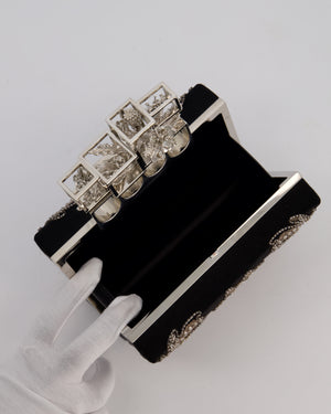 Alexander McQueen Black Satin Embellished Box Clutch Bag with Silver Hardware
