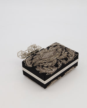 Alexander McQueen Black Satin Embellished Box Clutch Bag with Silver Hardware