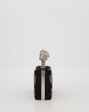 Alexander McQueen Black Satin Embellished Box Clutch Bag with Silver Hardware