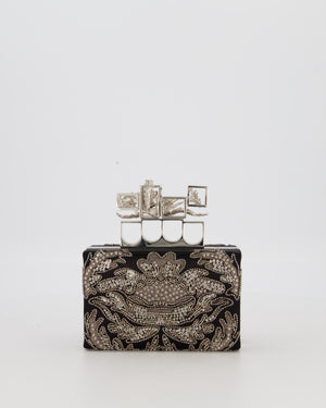Alexander McQueen Black Satin Embellished Box Clutch Bag with Silver Hardware