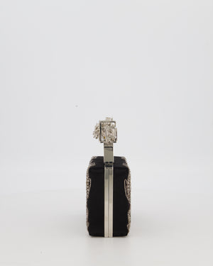 Alexander McQueen Black Satin Embellished Box Clutch Bag with Silver Hardware