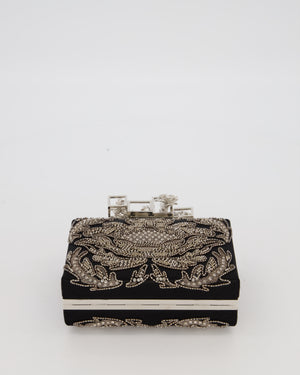 Alexander McQueen Black Satin Embellished Box Clutch Bag with Silver Hardware