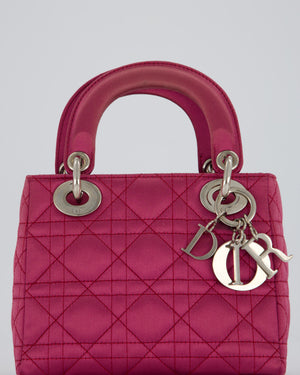 Christian Dior Purple Mini Lady Dior Bag in Satin With Silver Hardware
